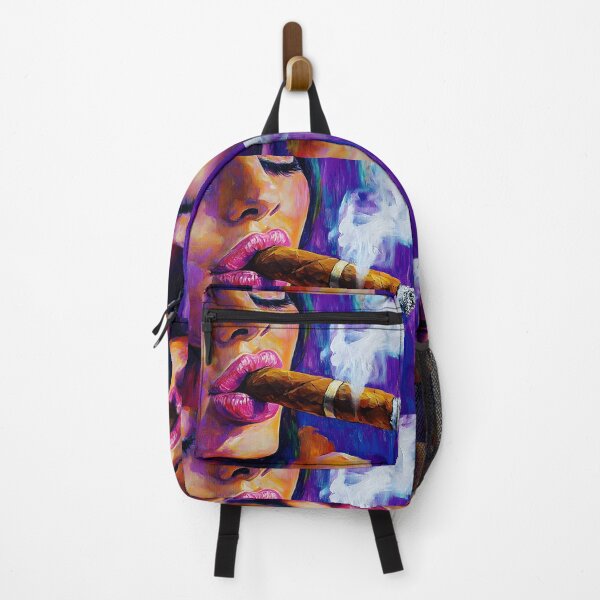 Item preview, Embrace the Allure of Glossy Lips Holding a Cigar Against a Vibrant Background designed and sold by OlfactoART Studio.