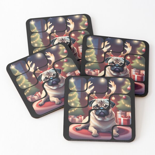 Item preview, Pug in Reindeer Antlers – Christmas Card & Cute Holiday Art designed and sold by Paws and Ink Art.