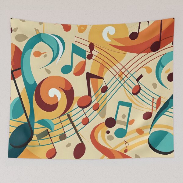 Item preview, Diseño de arte abstracto con notas musicales dinámicas y coloridas, melodías rítmicas designed and sold by Rostislav Bouda.