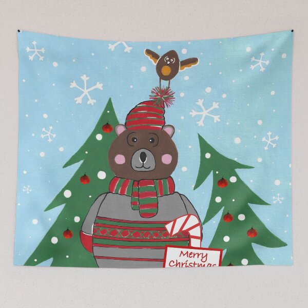 Item preview, Cute Brown Bear With Christmas Trees  designed and sold by Sartoris Art.
