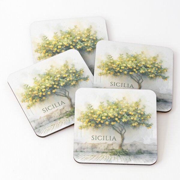 Item preview, Sicilia - under a lemon tree - watercolor street designed and sold by EmeraldeaArt.