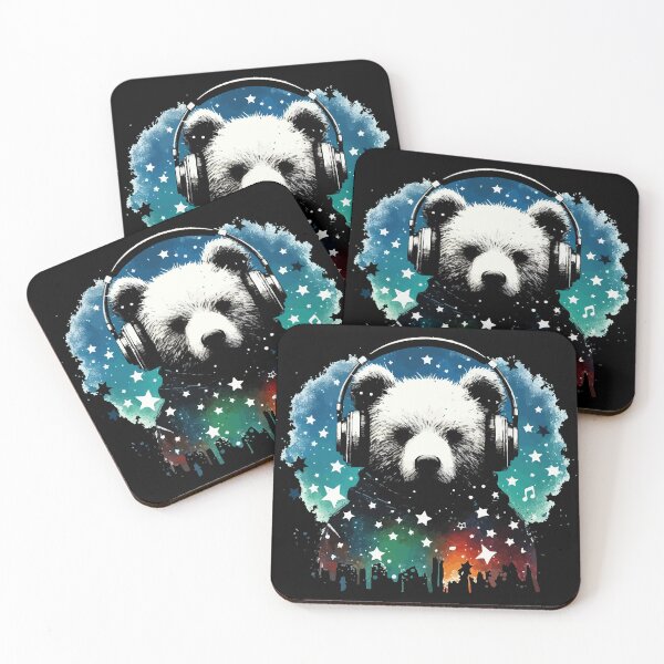 Item preview, Cosmic Bear Headphones Music Watercolor Street Art designed and sold by TomFrontierArt.