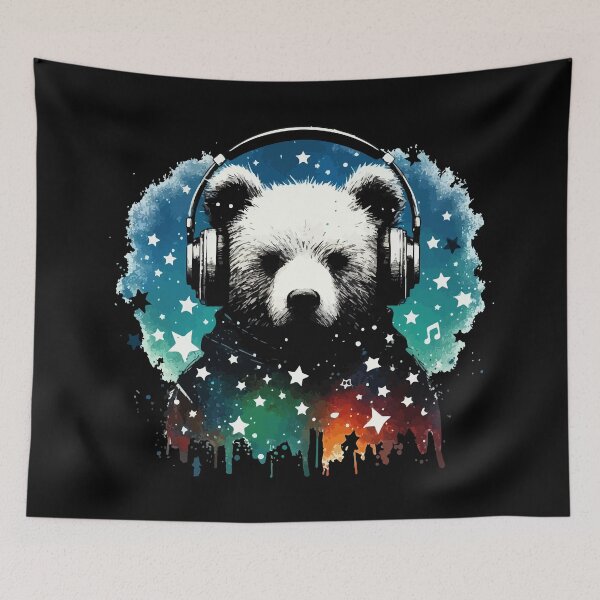 Item preview, Cosmic Bear Headphones Music Watercolor Street Art designed and sold by TomFrontierArt.