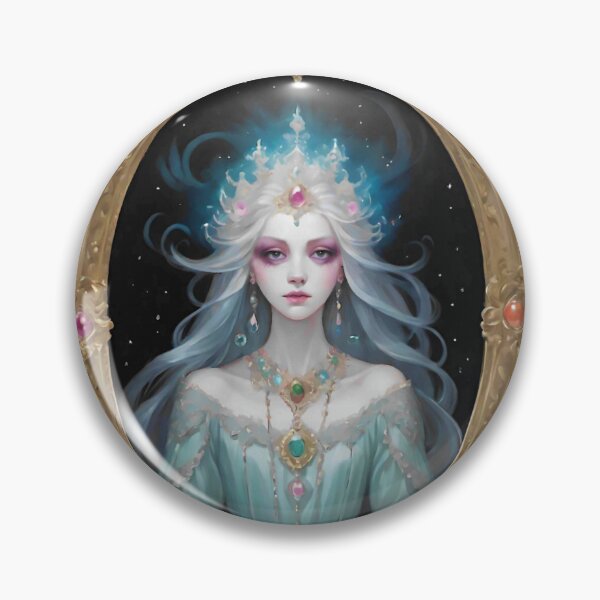 Item preview, Fae Portrait- a pale , unnerving princess with dark eyes stares from a frame of luminous jewels  designed and sold by FloatingGardens.