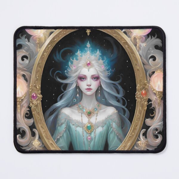 Item preview, Fae Portrait- a pale , unnerving princess with dark eyes stares from a frame of luminous jewels  designed and sold by FloatingGardens.