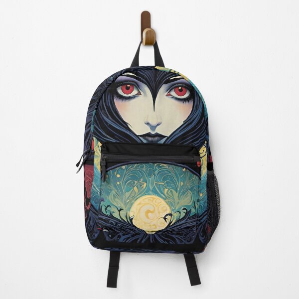 Item preview, "Dark Romance" Wistful Gothic horror woman's face with red eyes, moon, hearts designed and sold by FloatingGardens.