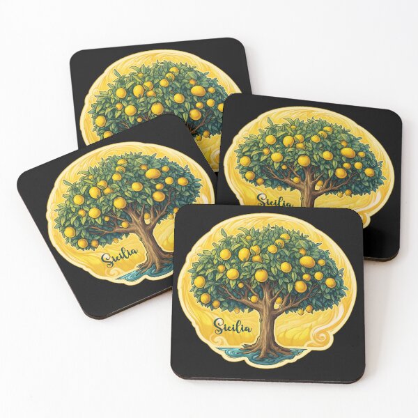 Item preview, Sicilia with a lemon tree with a playful yellow and turquoise color combination designed and sold by EmeraldeaArt.