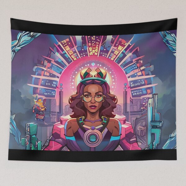 Item preview, Fabulous Woman Pink Cyberpunk Neon Retro Goddess designed and sold by Melan Designs.