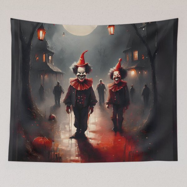Item preview, Sinister Clown Duo Haunting the Halloween Streets designed and sold by ArtistimoStudio.