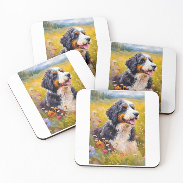 Item preview, Impressionist Bernedoodle in Wildflower Meadow – Oil Painting Style Dog Art designed and sold by Fredster1966.