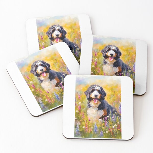 Item preview, Cute Impressionist Bernedoodle in Wildflower Meadow – Oil Painting Style Dog Art designed and sold by Fredster1966.