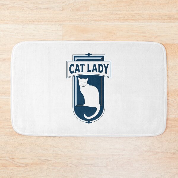 Aperçu de l'œuvre Emblème Art Déco Cat Lady - Bleu marine avec chat blanc créée et vendue par Design Sparkes.