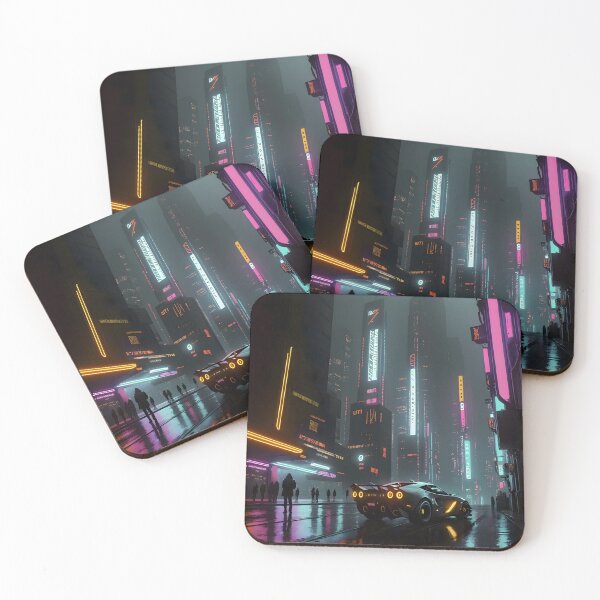 Item preview, Futuristic City with Sports Car at Night designed and sold by worldofwhisper.