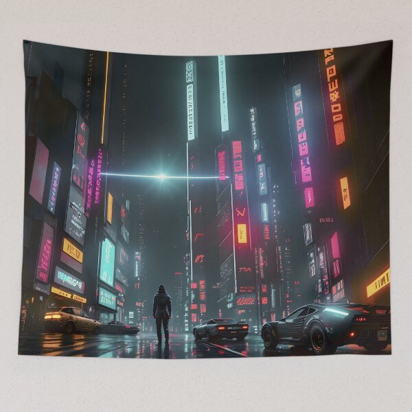 Item preview, Futuristic Night City with Neon Lights designed and sold by worldofwhisper.