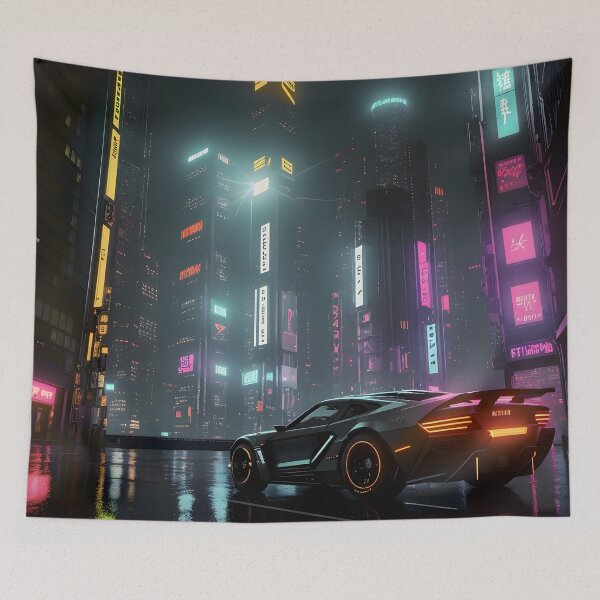 Item preview, Futuristic Car in Neon Lit City designed and sold by worldofwhisper.