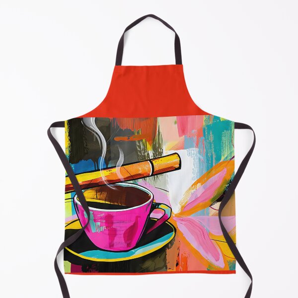 Item preview, Vibrant Composition of Steaming Coffee in Bright Pink Cup with Cigar Resting on Top designed and sold by OlfactoART Studio.