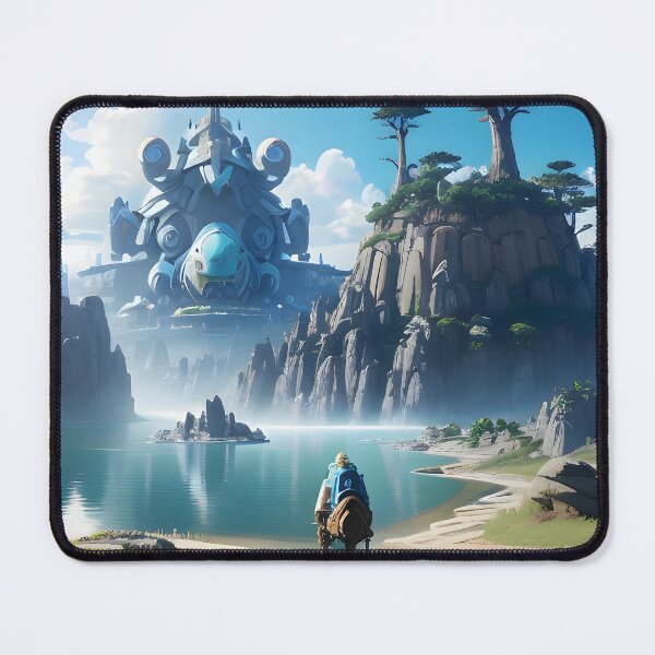 Item preview, Traveler with Giant Robot by a Lake in Futuristic Environment designed and sold by worldofwhisper.
