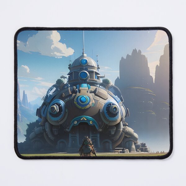 Item preview, Futuristic Traveler Approaching a Giant Machine Structure in Mountain Landscape designed and sold by worldofwhisper.