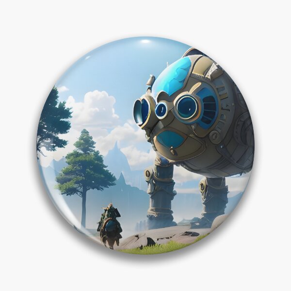 Item preview, Traveler with Mount Approaching a Giant Mecha in Serene Landscape designed and sold by worldofwhisper.