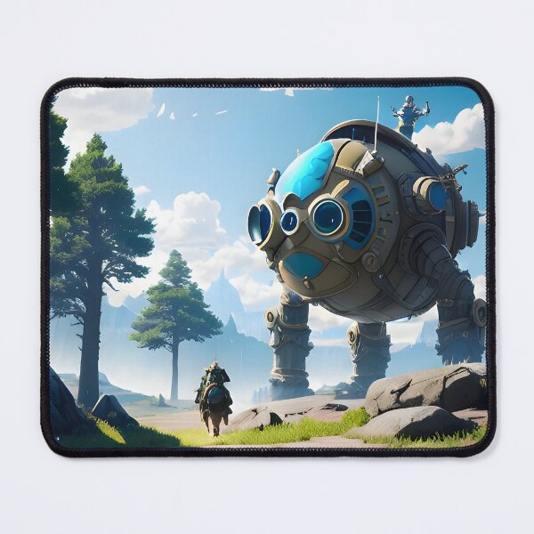 Item preview, Traveler with Mount Approaching a Giant Mecha in Serene Landscape designed and sold by worldofwhisper.