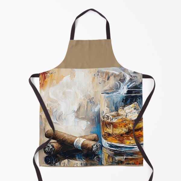 Item preview, Amber Whiskey with Ice and Two Cigars on Reflective Surface with Graceful Smoke designed and sold by OlfactoART Studio.