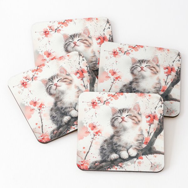 Item preview, Cute cat and red blossoms designed and sold by UmagineArts.
