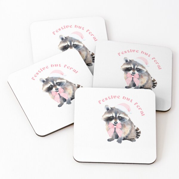 Item preview, Festive but feral second design | coquette Christmas Raccoon | style pink coquette | Water color Raccoon | designed and sold by LorelaiS.