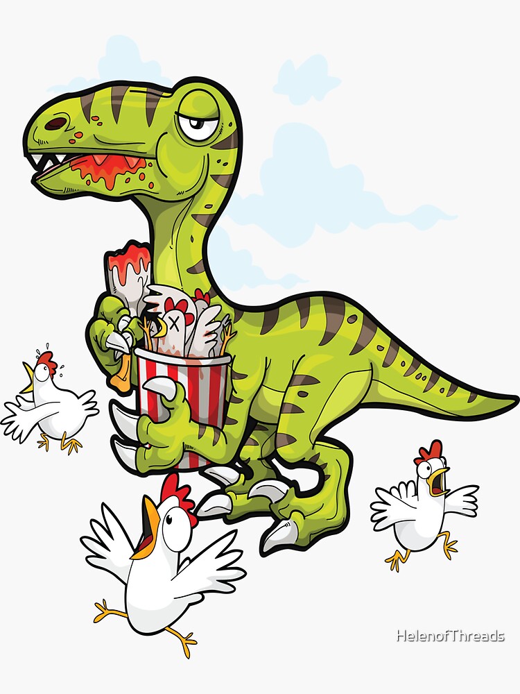 "Velociraptor Raptor Eat Chicken " Sticker by HelenofThreads Redbubble