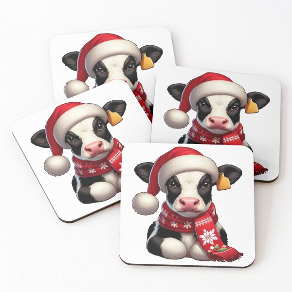 Item preview, Christmas Holstein Calf in Santa Hat and Scarf designed and sold by paintedmemories.