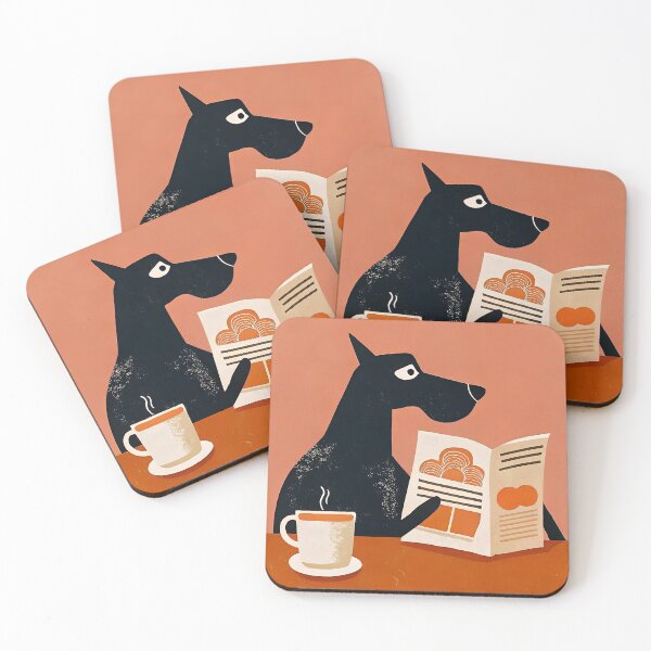 Item preview, Black dog reading with morning coffee designed and sold by AhArtMe.