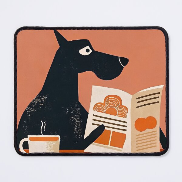 Item preview, Black dog reading with morning coffee designed and sold by AhArtMe.