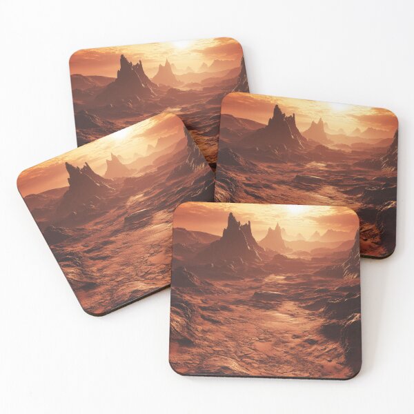 Item preview, Surreal Martian sunset over a vast, lifeless desert and volcanic formations designed and sold by lematworks.