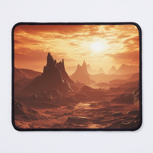 Item preview, Surreal Martian sunset over a vast, lifeless desert and volcanic formations designed and sold by lematworks.