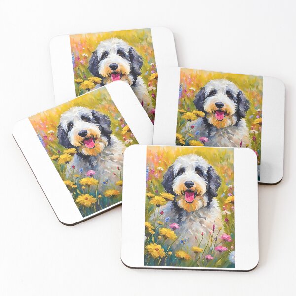 Item preview, Adorable Sheepadoodle in Wildflower Meadow - Impressionistic Oil Painting designed and sold by Fredster1966.
