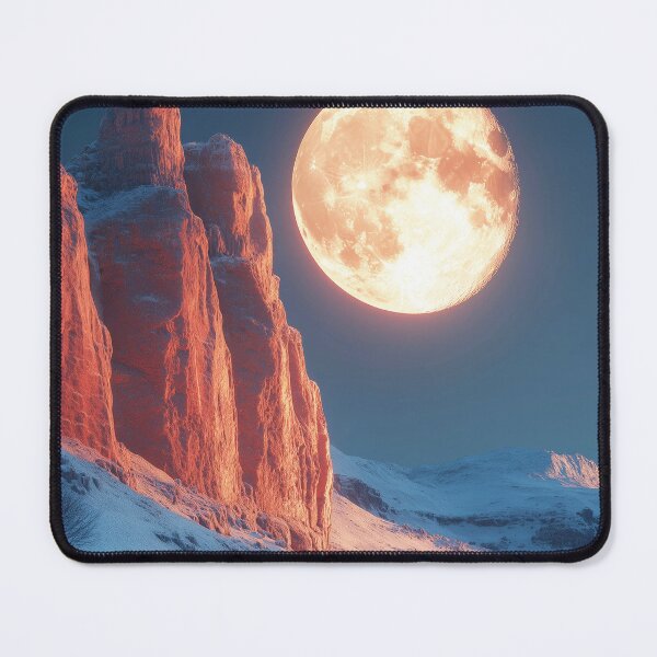 Item preview, Ethereal moonlight over red cliffs and frozen river in winter wonderland designed and sold by lematworks.