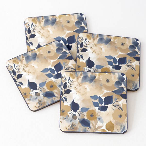 Item preview, Watercolor Florals Pattern Gold Grey Blue,  Feminine Romantic Elegant Pattern designed and sold by KolorellaS.