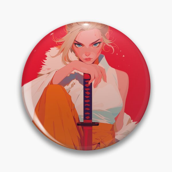 Item preview, Fierce Anime Warrior Woman Holding a Sword on Red Background designed and sold by rickykamalady.