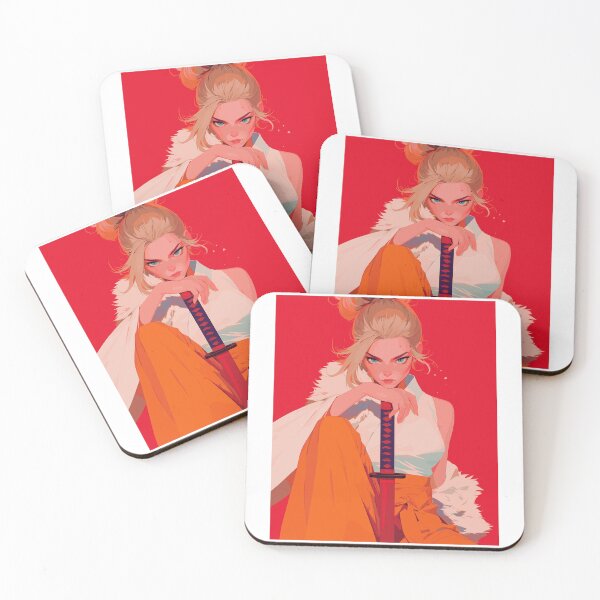 Item preview, Fierce Anime Warrior Woman Holding a Sword on Red Background designed and sold by rickykamalady.