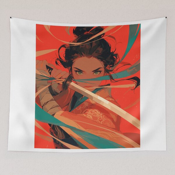 Item preview, Dynamic Warrior Woman Wielding a Sword in Vibrant Illustration designed and sold by rickykamalady.