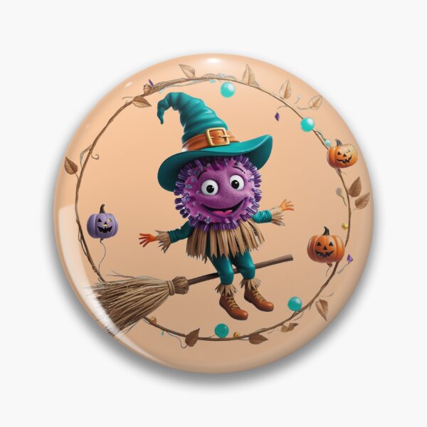 Artikelvorschau, Skurrile Vogelscheuchen-Mikrobe auf einem Besen – skurriles Halloween-Design entworfen und verkauft von AdoraSticks.