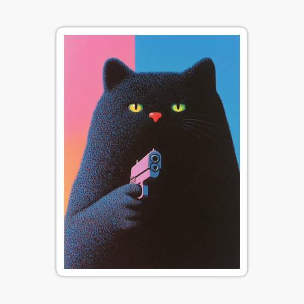 Black Cat With A Gun Sticker