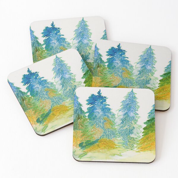 Item preview, Festive Winter Pine Trees Watercolor and Ink Art designed and sold by Iryna Nimmo Art.