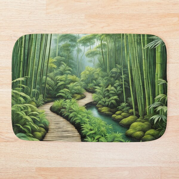 Aperçu de l'œuvre Forêt de bambous Chemin en bois Forêt luxuriante, nature, créée et vendue par Eandbeyond.