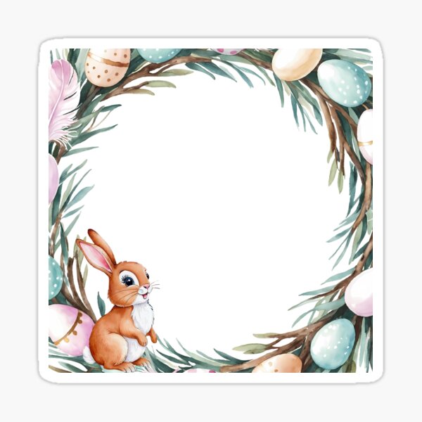 Watercolor Easter Wreath with Painted Eggs Sticker