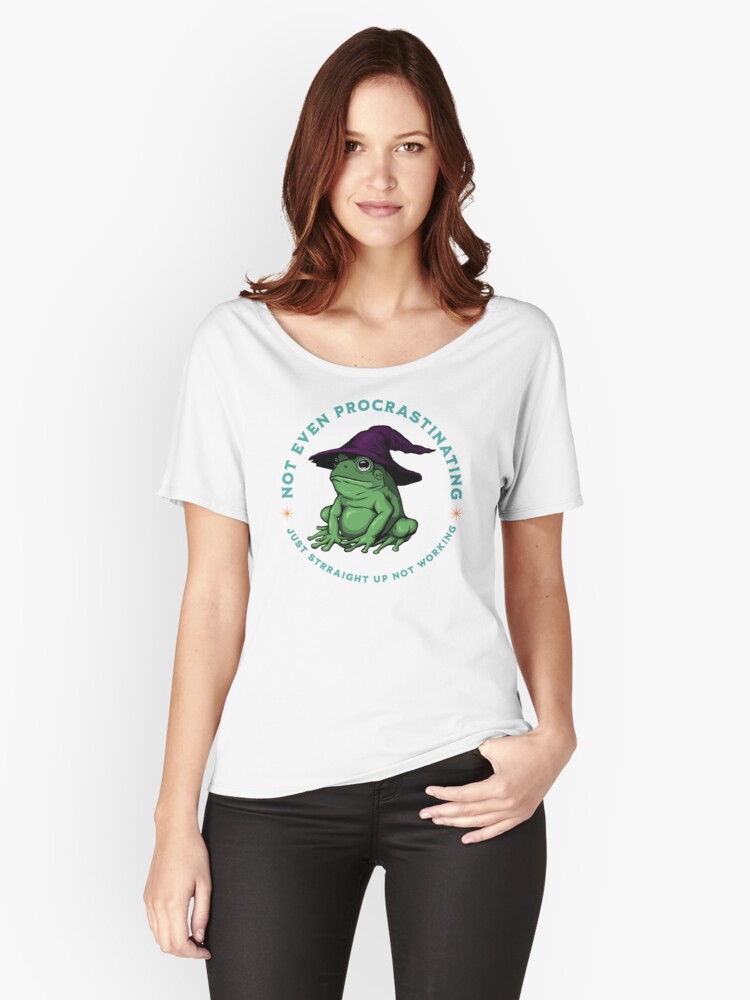Thumbnail 1 of 3, Relaxed Fit T-Shirt, Not Even Procrastinating Just Straight Up Not Working Frog Wizard designed and sold by leeleeandthebee.
