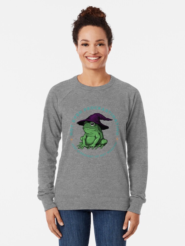 Thumbnail 2 of 5, Lightweight Sweatshirt, Not Even Procrastinating Just Straight Up Not Working Frog Wizard designed and sold by leeleeandthebee.