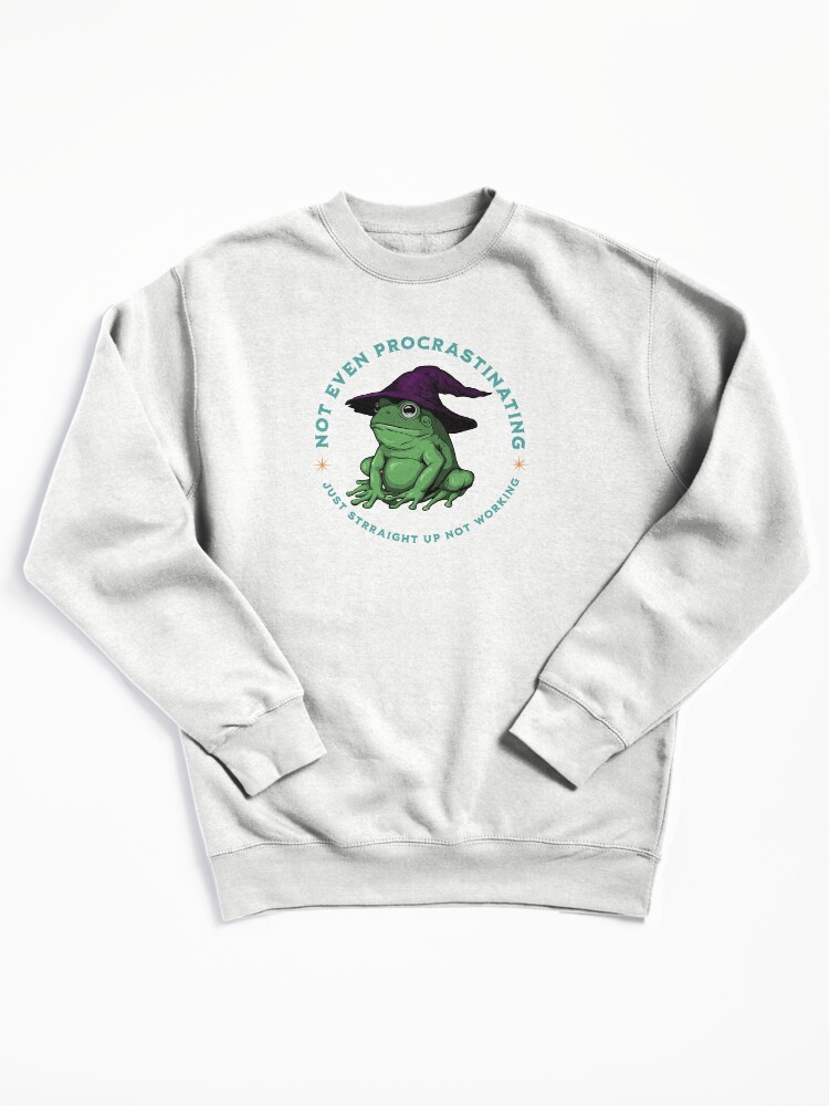 Thumbnail 2 of 7, Pullover Sweatshirt, Not Even Procrastinating Just Straight Up Not Working Frog Wizard designed and sold by leeleeandthebee.