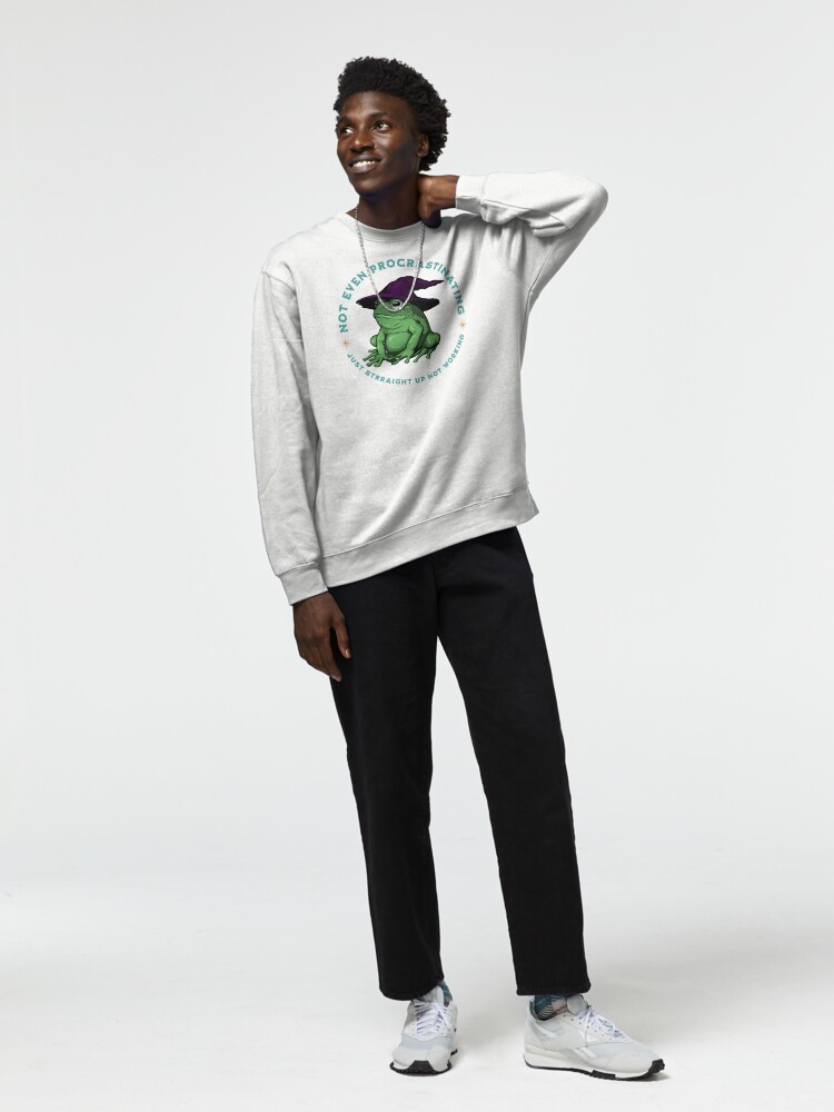 Thumbnail 3 of 7, Pullover Sweatshirt, Not Even Procrastinating Just Straight Up Not Working Frog Wizard designed and sold by leeleeandthebee.