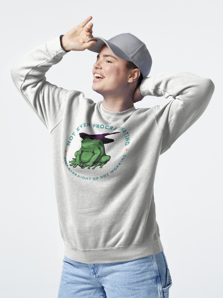 Thumbnail 5 of 7, Pullover Sweatshirt, Not Even Procrastinating Just Straight Up Not Working Frog Wizard designed and sold by leeleeandthebee.