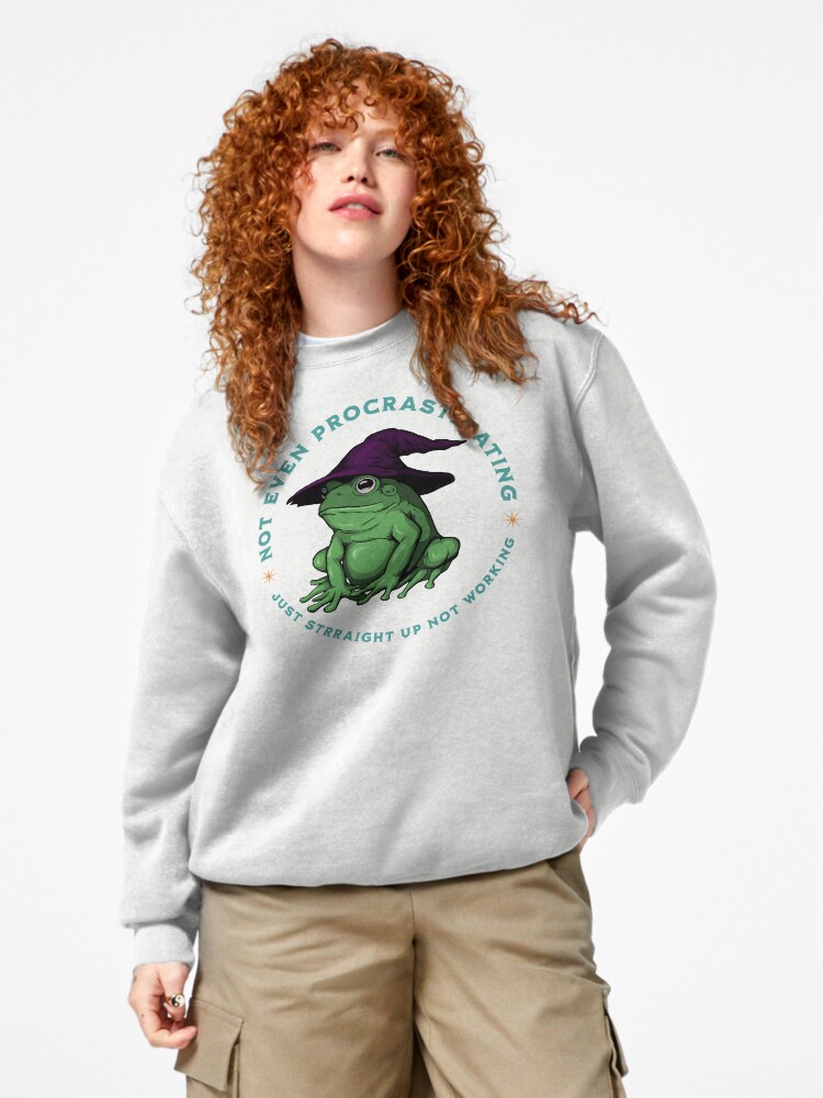 Thumbnail 4 of 7, Pullover Sweatshirt, Not Even Procrastinating Just Straight Up Not Working Frog Wizard designed and sold by leeleeandthebee.